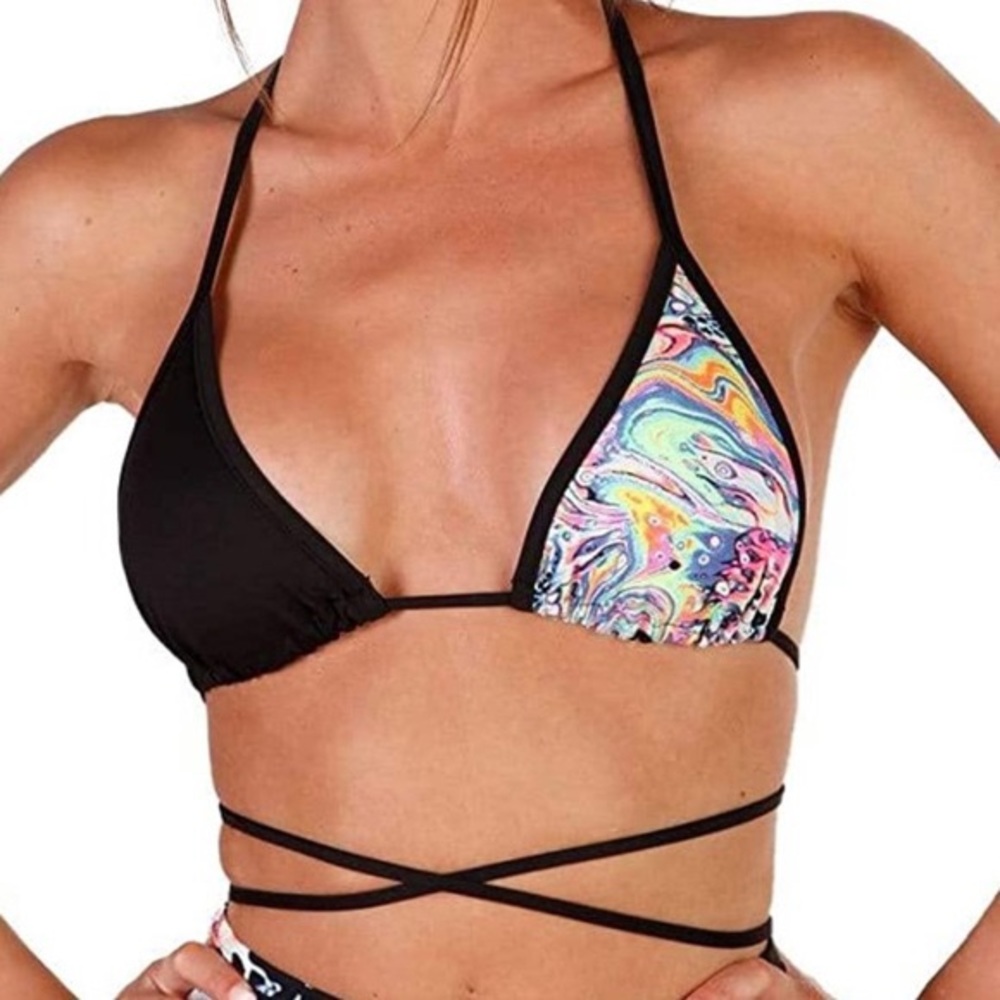 Liquid Tripp tie dye and black Bikini Top